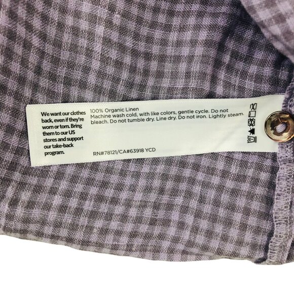 Eileen Fisher Gingham Organic Linen Mandarin Collar Shirt Dress Purple Lagenlook - Picture 5 of 9